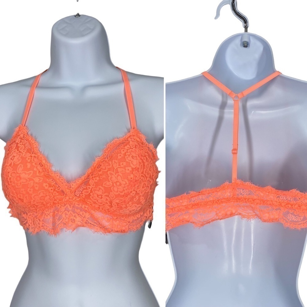 AERIE Neon Coral Lace Racerback Bralette Small